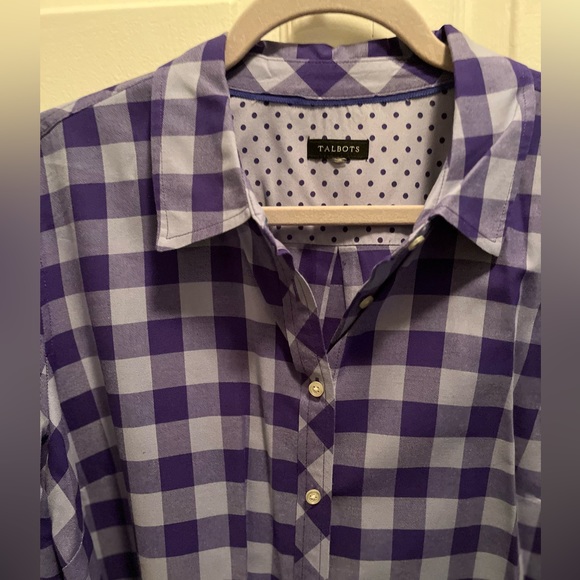 🟡TALBOTS PRE-LOVED AUTHENTIC GINGHAM BUFFALO CHECK & POLKA DOT CUFF DESIGN SHIRT - Picture 5 of 9